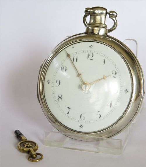 Antique Silver Pair Cased Verge Fusee Pocket Watch, Underhill of Newport