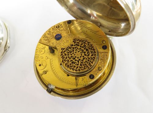 fig 3. Antique silver pair cased verge fusee pocket watch, Underhill of Newport