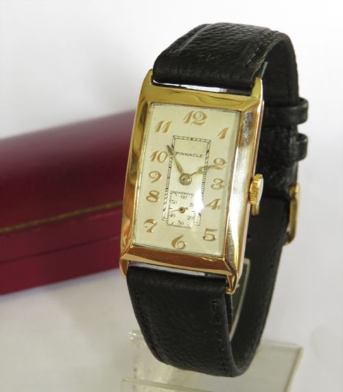 Gents 1930s Gold Pinnacle Art Deco Wristwatch by Record