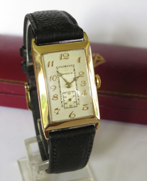 fig 1. Gents 1930s gold Pinnacle Art Deco wristwatch by Record