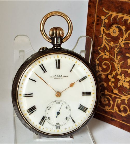 Antique Longines Gun Metal Pocket Watch Retailed by Jays London.