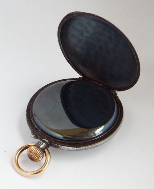 fig 2. Antique Longines gun metal pocket watch retailed by Jays London.
