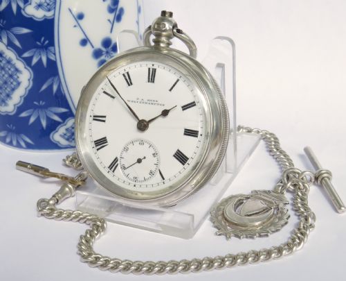 Antique English Silver Pocket Watch & Chain, Retailed by T a Henn Wolverhampton