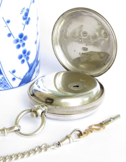 fig 2. Antique English silver pocket watch & chain, retailed by T A Henn Wolverhampton