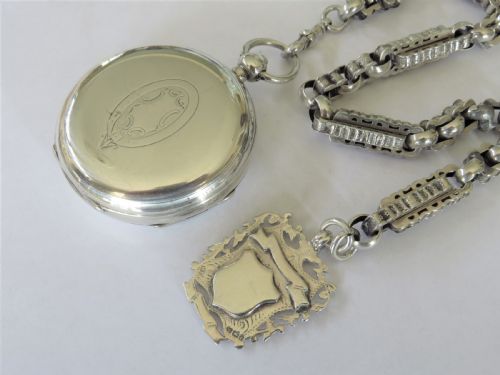 fig 1. Substantial antique silver pocket watch and chain