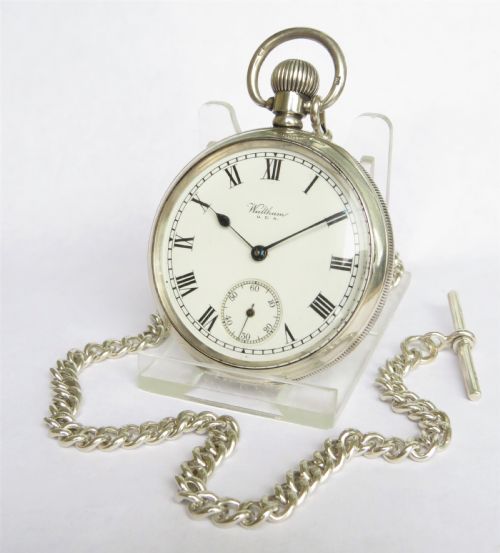 Antique Silver Waltham Bartlett Pocket Watch and Chain