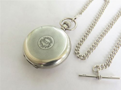 fig 2. Antique silver Waltham Bartlett pocket watch and chain