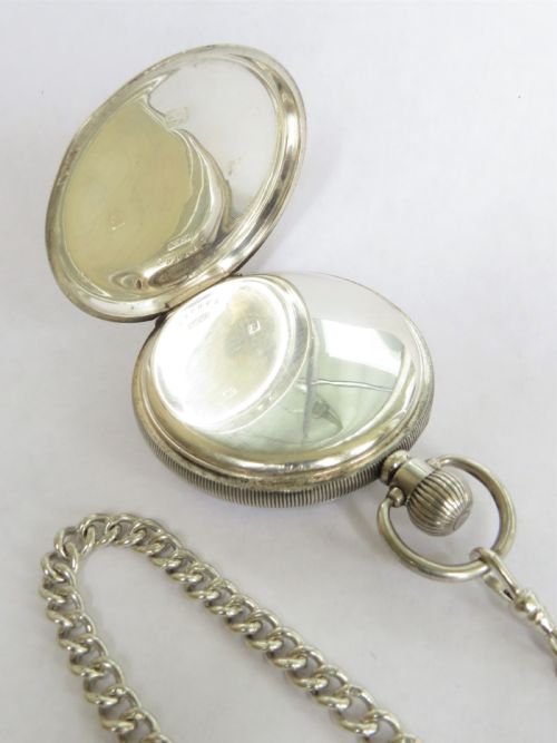 fig 4. Antique silver Waltham Bartlett pocket watch and chain
