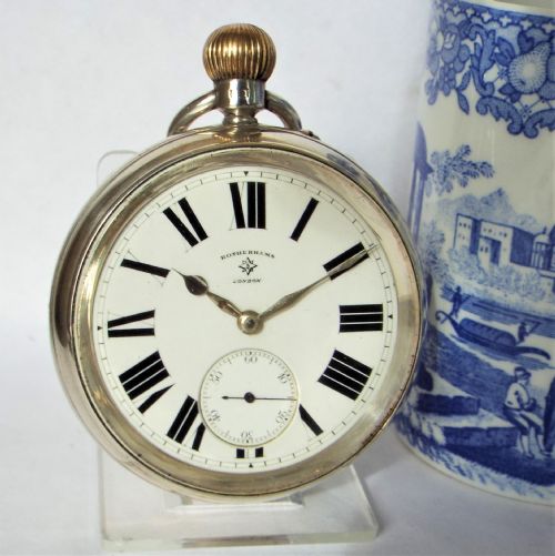 Large Antique Silver Rotherhams Pocket Watch, 1914.