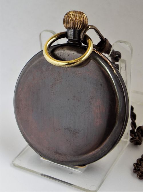 fig 1. Antique gun metal Doxa pocket watch with chain.