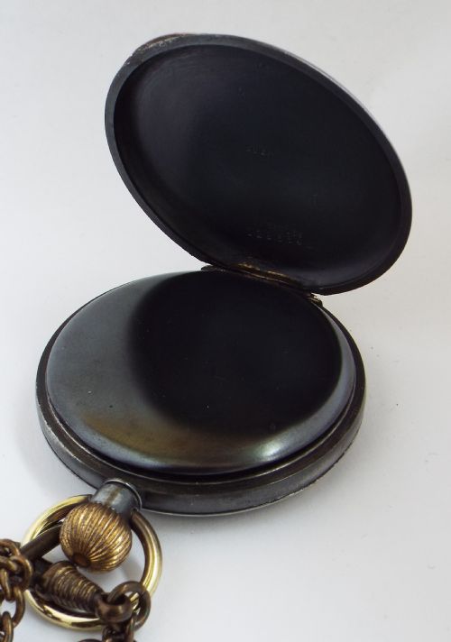 fig 2. Antique gun metal Doxa pocket watch with chain.