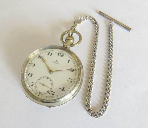 fig 1. Antique Omega pocket watch and chain