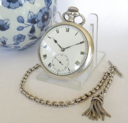Antique 1911 Silver Pocket Watch and Chain