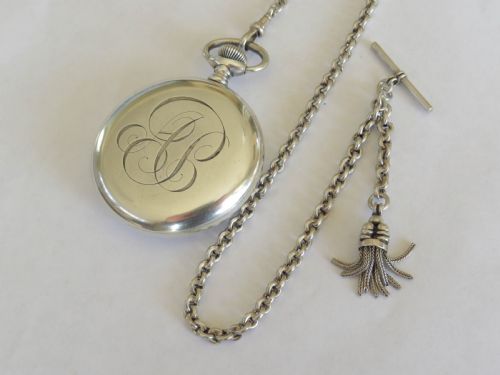 fig 2. Antique 1911 silver pocket watch and chain