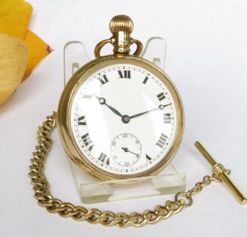 fig 1. 1920s gold plated pocket watch and chain