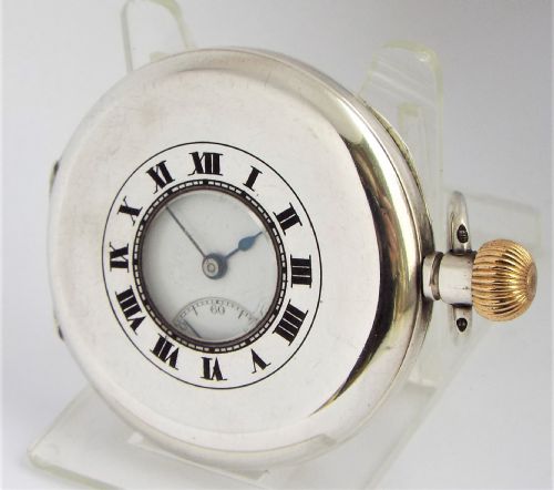 Antique Silver Cyma Half Hunter Pocket Watch.