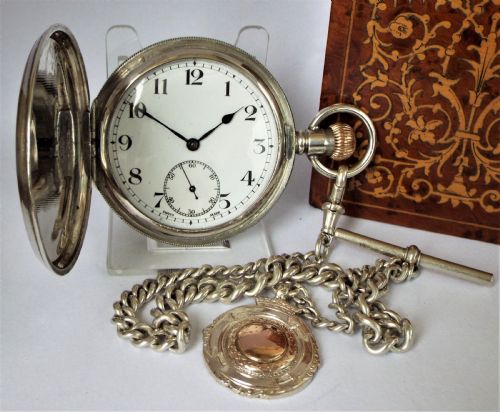 Antique Silver Cyma Full Hunter Pocket Watch.
