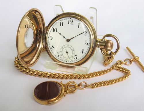 1930s Half Hunter Pocket Watch and Chain