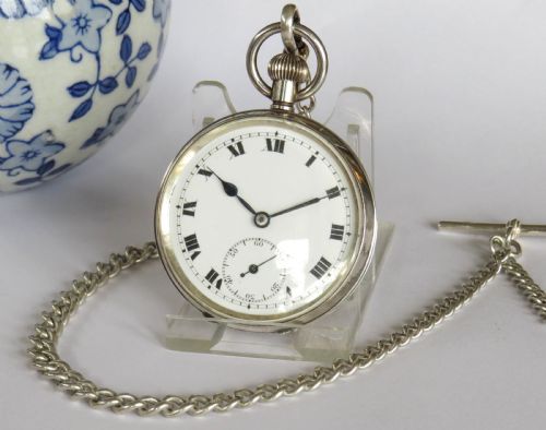 1929 Swiss Silver Pocket Watch and Chain