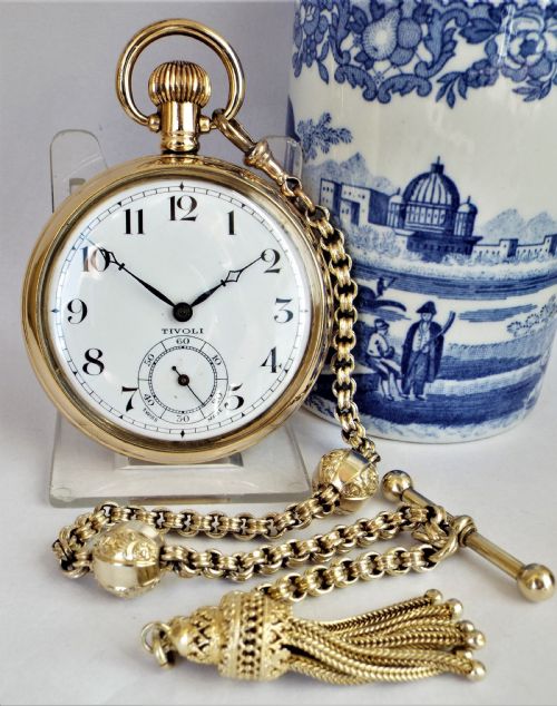 A 1930s Swiss Tivoli Pocket Watch and Chain.