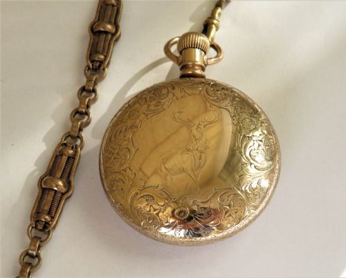 fig 1. Large ornate Waltham pocket watch & chain. 1890s