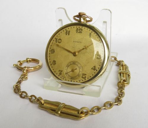 A 1930s Tempo Pocket Watch & Chain.
