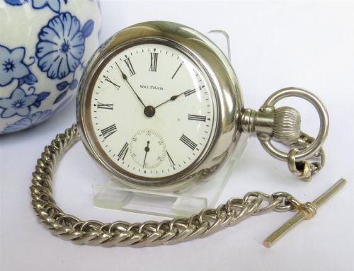 Large Antique 1892 Waltham Pocket Watch & Chain.