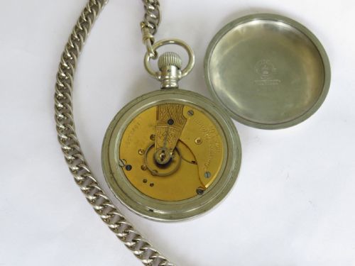 fig 2. Large antique 1892 Waltham pocket watch & chain.