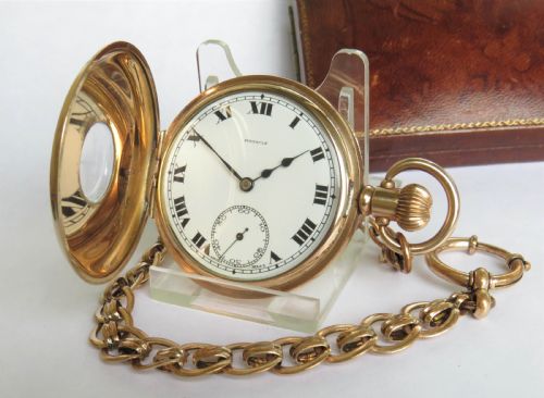 fig 1. 1920s Pinnacle half hunter pocket watch and chain