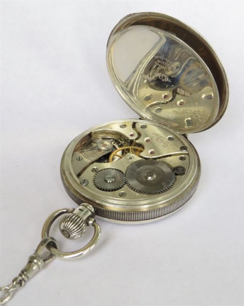 fig 1. Antique 1925 silver Record pocket watch and chain