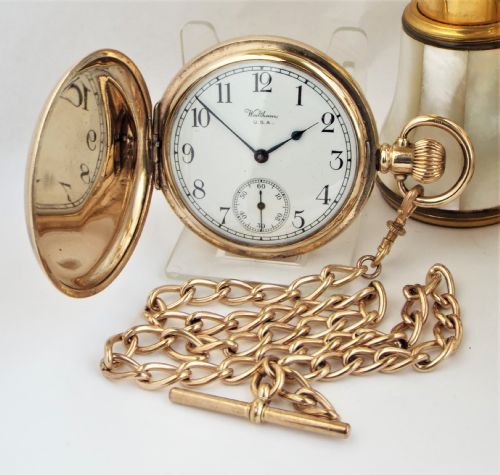 1930s Waltham Full Hunter Pocket Watch & Chain.