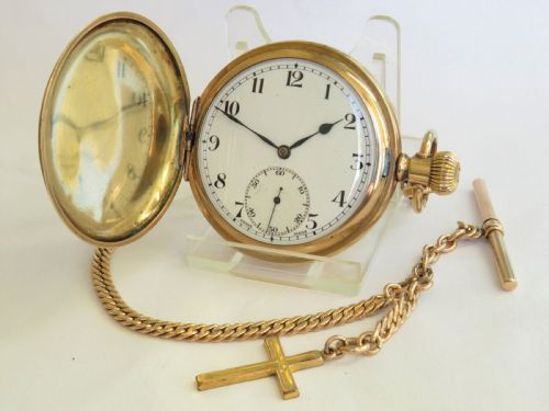 Antique 1920s Swiss Hunter Pocket Watch and Chain