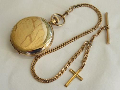 fig 1. Antique 1920s Swiss hunter pocket watch and chain