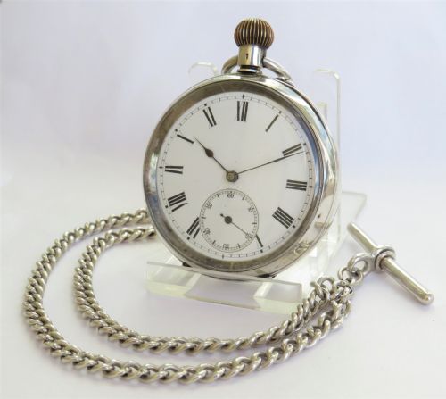 Antique Silver Pocket Watch and Chain