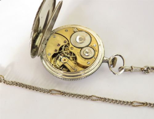 fig 1. 1921 Longines niello pocket watch and albert