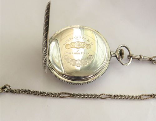 fig 2. 1921 Longines niello pocket watch and albert