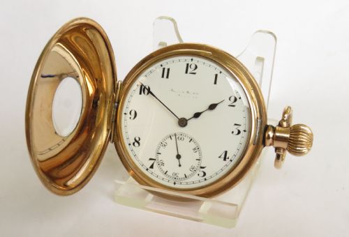 fig 1. 1930s Hexameter half hunter pocket watch, Mansfield