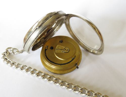 fig 2. Large antique English silver pocket watch and albert.