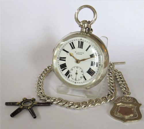 Large Antique English Silver Pocket Watch and Albert.