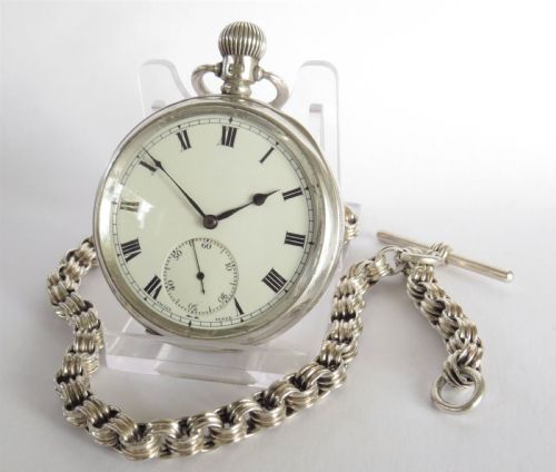 Antique Silver Minerva Pocket Watch and Chain