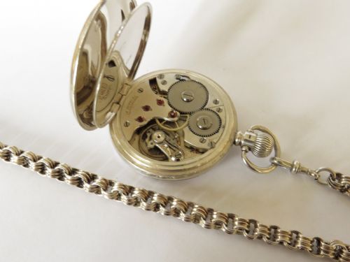 fig 1. Antique silver Minerva pocket watch and chain