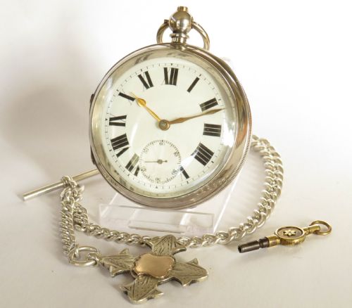 Large Antique Silver Pocket Watch, William Ehrhardt, with Albert.