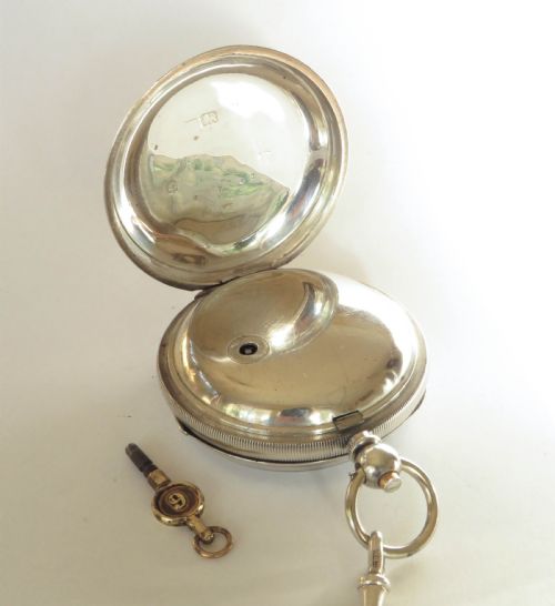 fig 2. Large antique silver pocket watch, William Ehrhardt, with albert.