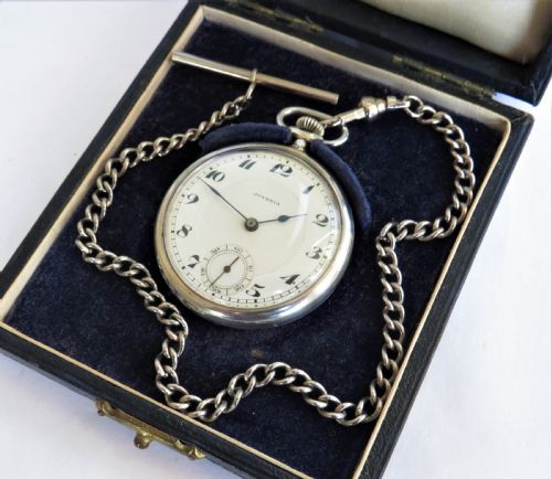 fig 1. Antique Juvenia silver pocket watch and chain