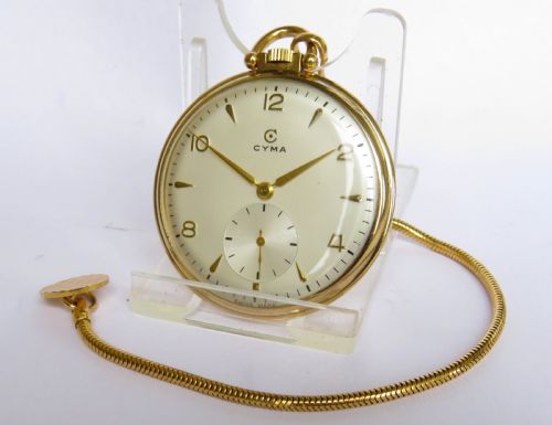 1950s Cyma Pocket Watch and Chain, Beautiful Condition
