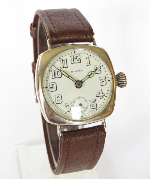 fig 1. Gents 1920s Omega Regina silver wrist watch