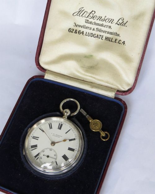 fig 1. Antique J W Benson silver fusee pocket watch