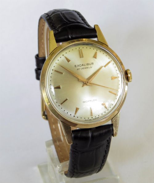 fig 1. Gents 9ct gold Excalibur wrist watch, 1962