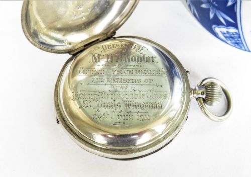 fig 1. 1909 Rotherhams silver full hunter pocket watch