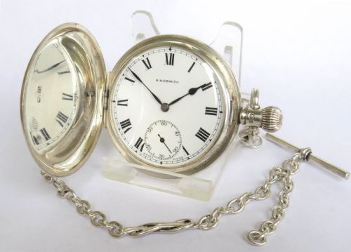 Antique Silver Full Hunter Pocket Watch and Chain